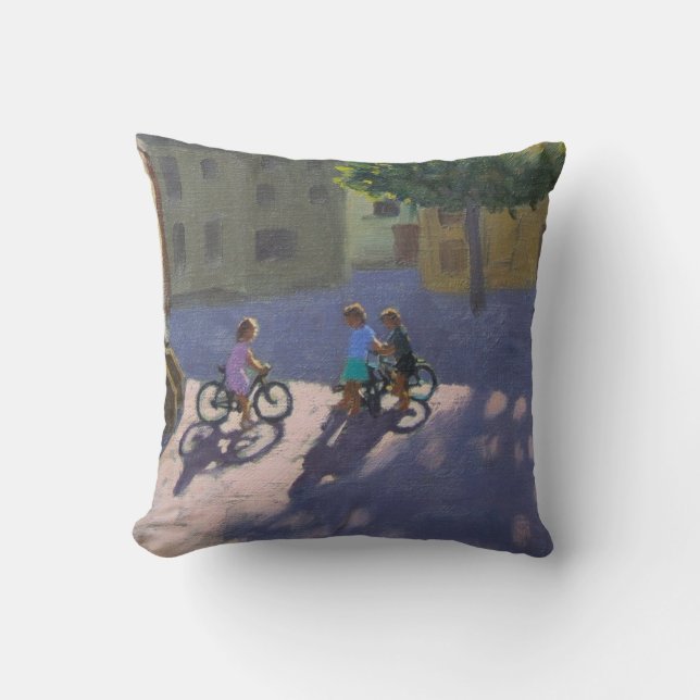 Tre barn med cyklar Spanien Kudde (Framsida)