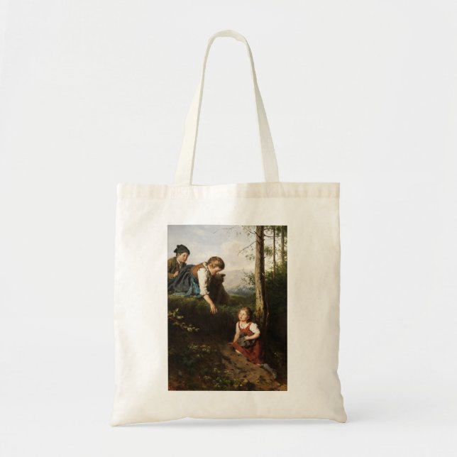 Tre barn som plockar Berries i Skogen Tygkasse (Framsidan)