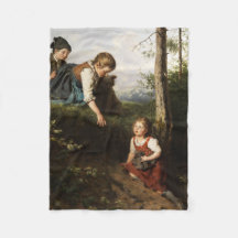 Tre barn som plockar Vild Berries i skogen