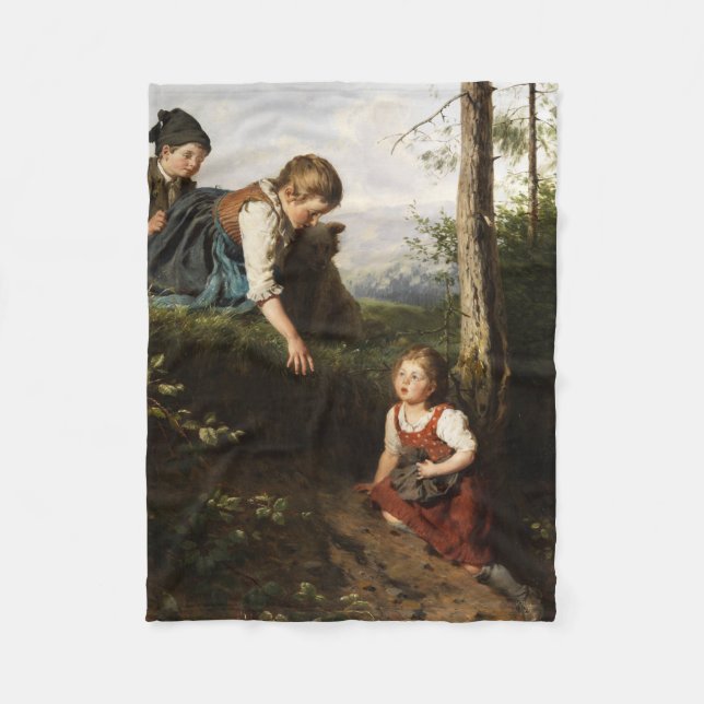 Tre barn som plockar Vild Berries i skogen Fleecefilt (Framsidan)