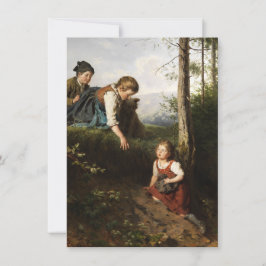 Tre barn som plockar Vild Berries i skogen Kort