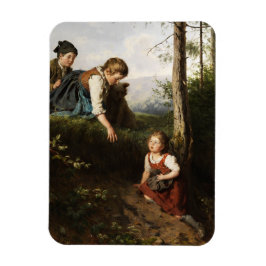 Tre barn som plockar Vild Berries i skogen Magnet