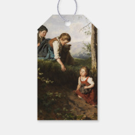 Tre barn som plockar Vild Berries i skogen Presentetikett