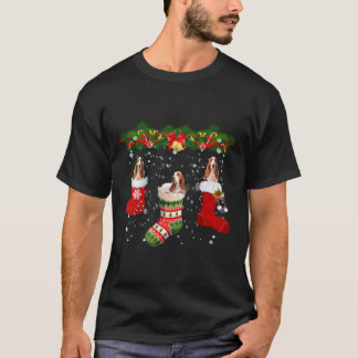 Tre Basset Hound Hund i Sock jultomten Hat T Shirt