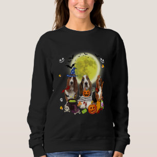 Tre Basset Hound Hundar Häxa Läskig Mummy Hallowee T Shirt