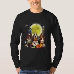 Tre Basset Hound Hundar Häxa Läskig Mummy Hallowee T Shirt