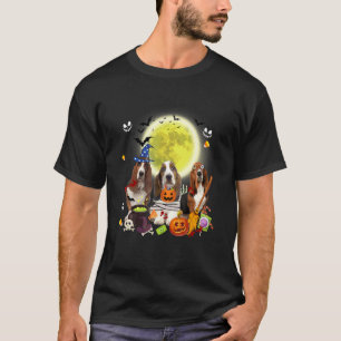 Tre Basset Hound Hundar Häxa Läskig Mummy Hallowee T Shirt