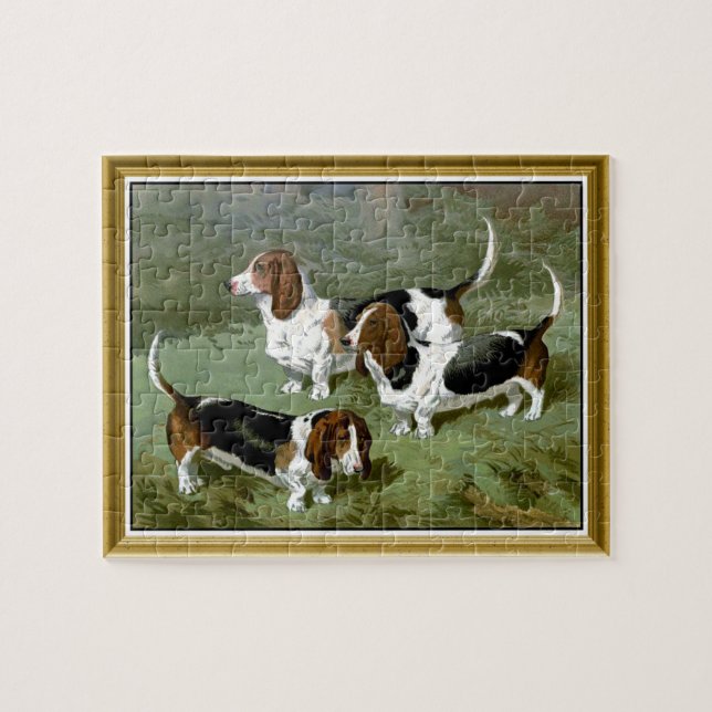 Tre Basset Hound Hundar Pussel (Horisontell)
