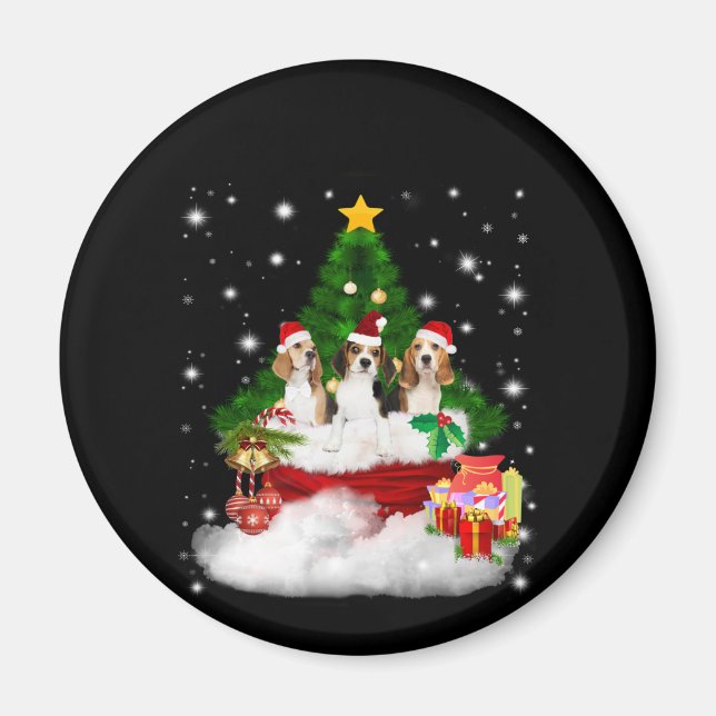 Tre Beagles Jultomten med Julgran Magnet (Framsidan)