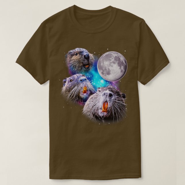 Tre Beavers Howl vid Måne T Shirt (Design framsida)