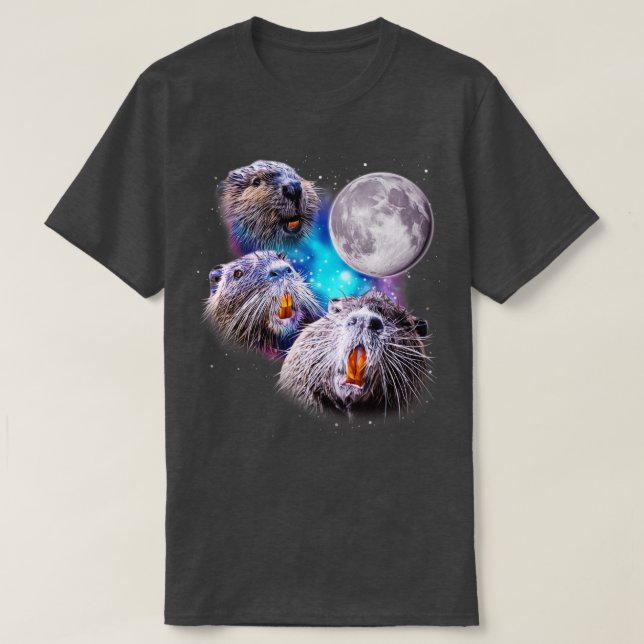 Tre Beavers Howl vid Måne T Shirt (Design framsida)