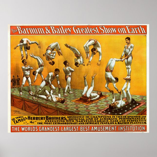 Tre Berömdar Herbert Brothers Circus Poster (Framsidan)