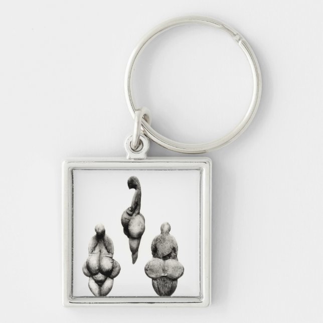 Tre beskådar av "en Venus" statuette Fyrkantig Silverfärgad Nyckelring (Framsidan)