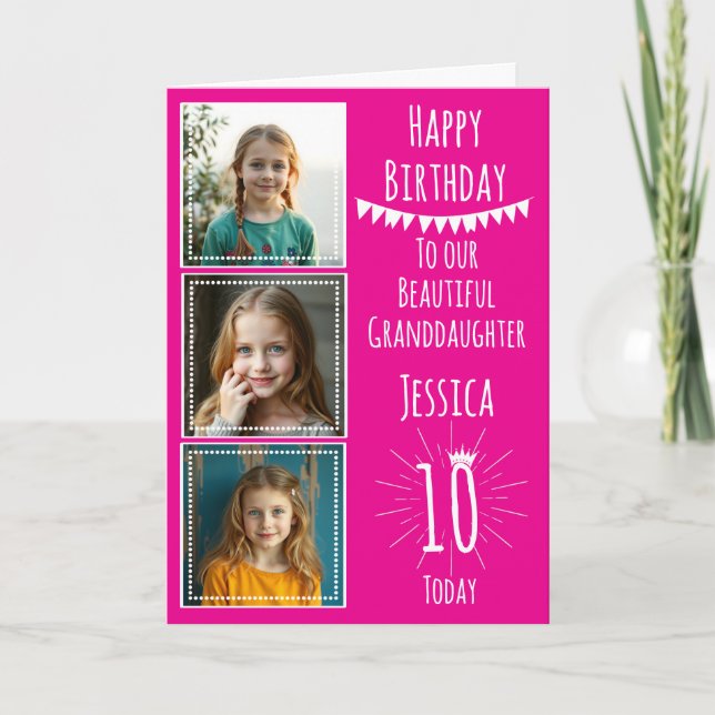 Tre bildcollage Flickor 10-års födelsedags kort (Framsida)