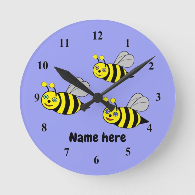 Tre bin på en blå akrylväggklocka rund klocka (Framsida)