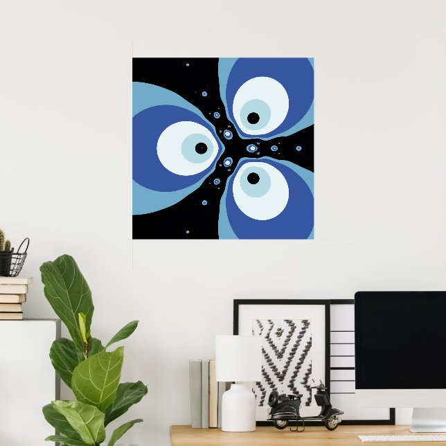 Tre blå fiskar som talar modern fraktalkonst poster (Hemmakontoret)