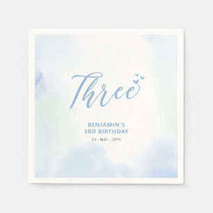 Tre Blå hjärtan & akrylpojke 3-årsdag Pappersservett