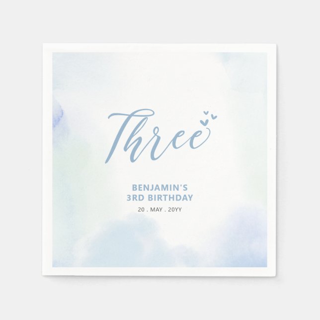 Tre | Blå hjärtan & akrylpojke 3-årsdag Pappersservett (Framsidan)