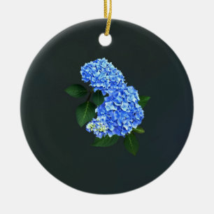 Tre Blå Hortensia Julgransprydnad Keramik