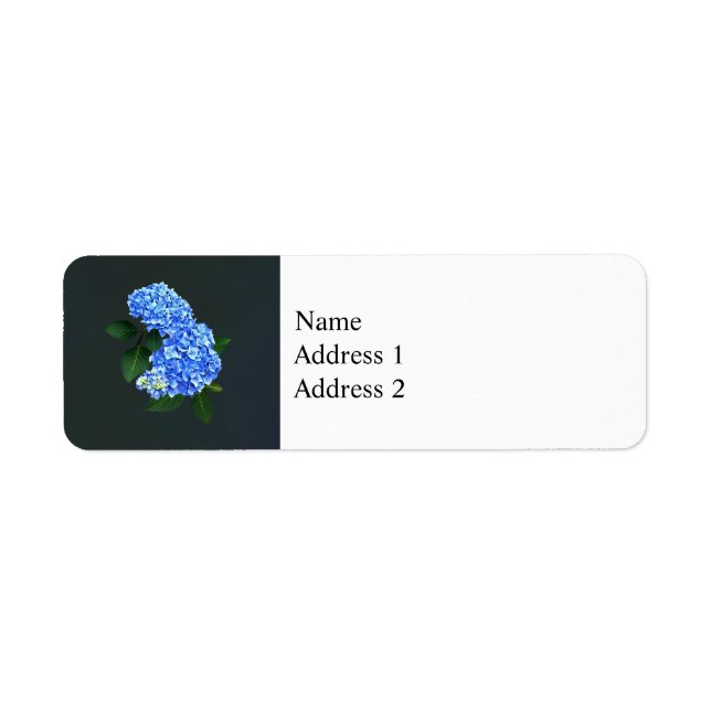 Tre blå Hydrangea Returadress Etikett (Framsidan)