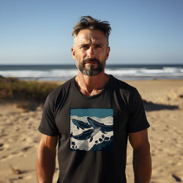 Tre blå valar, fet Manar svart T Shirt