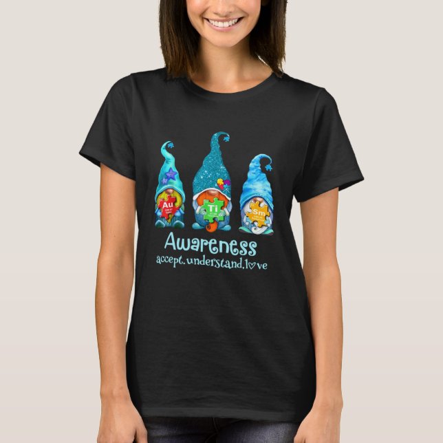 Tre blåa tomtar Autism Acceptans Förstå T Shirt (Framsida)
