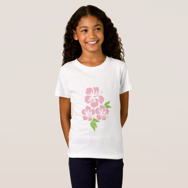 Tre Blekars Rosa Hibiscus Tropical Flowers Tee (Hel framsida)