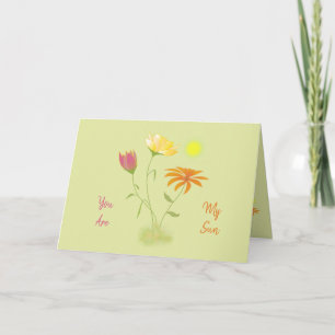 Tre Blommor i Sol - genomskinlig + text. Kort