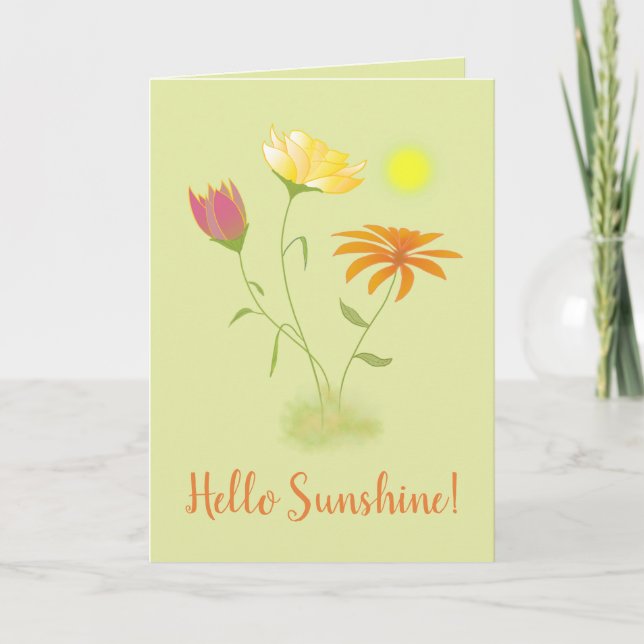 Tre Blommor i Sol - genomskinlig + text. Kort (Framsida)