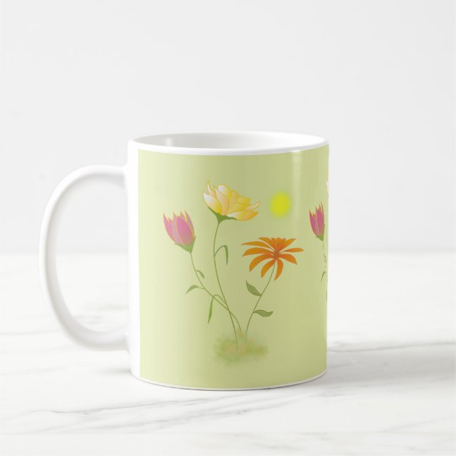 Tre blommor i Sol - genomskinliga. Kaffemugg (Vänster)