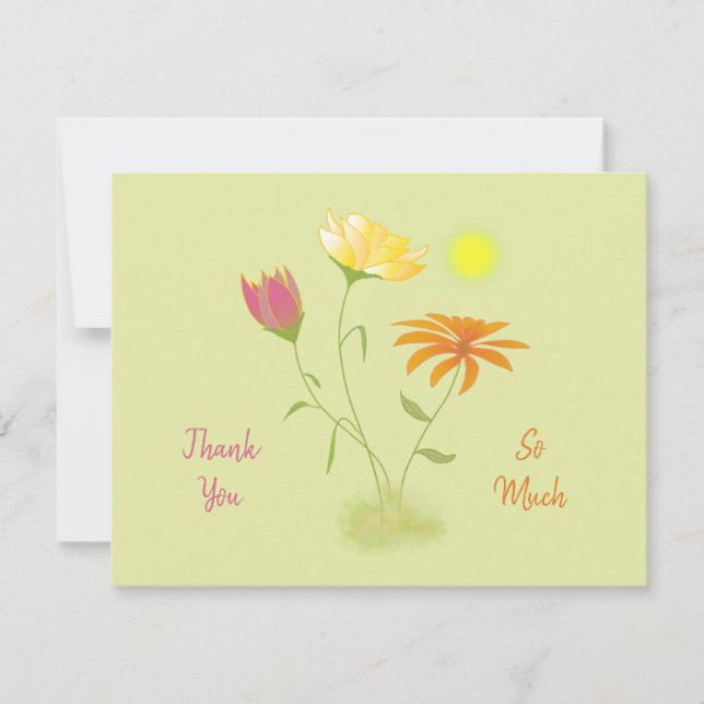 Tre blommor i Sol - genomskinliga. Tack Kort (Framsida)