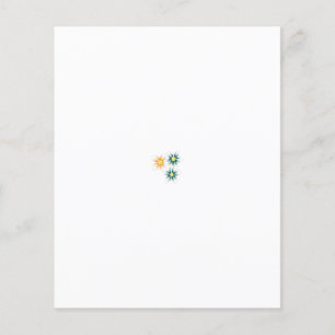 tre blommor med grönt och orange flygblad
