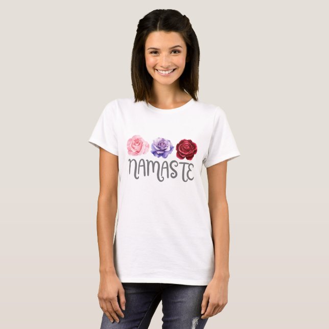 Tre blommor Namaste T Shirt (Hel framsida)
