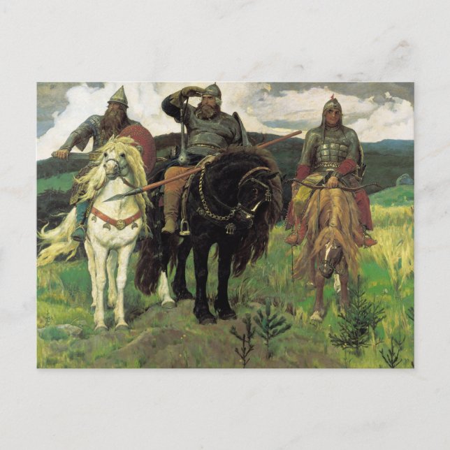 Tre Bogatyrs (1898) av Viktor Vasnetsov Print Vykort (Framsida)