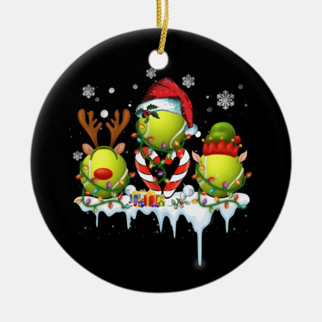 Tre Boll Santa Reindeer Tennis jul Julgransprydnad Keramik (Framsidan)