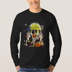Tre Border Collie Hundar Häxa Läskig Mumi Hallowee T Shirt