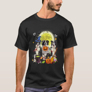 Tre Border Collie Hundar Häxa Läskig Mummy Hallowe T Shirt