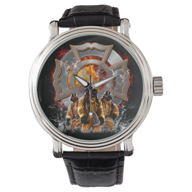 Tre brandmän bevakar Black Background Armbandsur (Framsida)