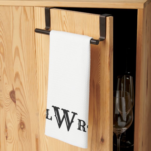 Tre Brev Monogram Anpassningsbar Elegant Black & W Kökshandduk (Thirds Fold)