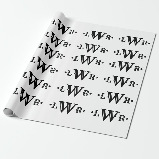 Tre Brev Monogram Anpassningsbar Elegant Black & W Presentpapper (Utrullad)