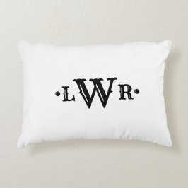 Tre Brev Monogram Anpassningsbar Elegant Black & W Prydnadskudde