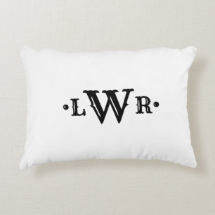 Tre Brev Monogram Anpassningsbar Elegant Black & W Prydnadskudde