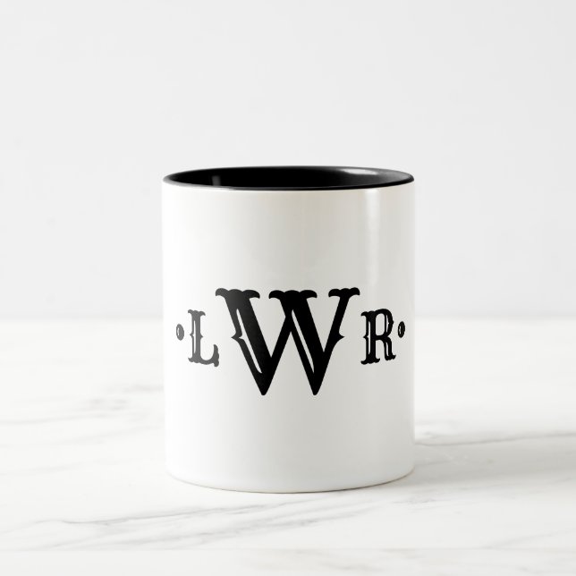 Tre Brev Monogram Anpassningsbar Elegant Black & W Två-Tonad Mugg (Center)