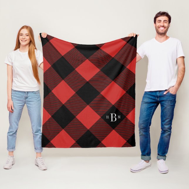Tre Brev Monogram Red Buffalo Check Fleecefilt (På plats)