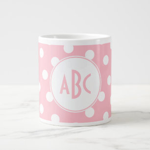 Tre Brev Monogrammad Rosa och White Polka dots Jumbo Mugg
