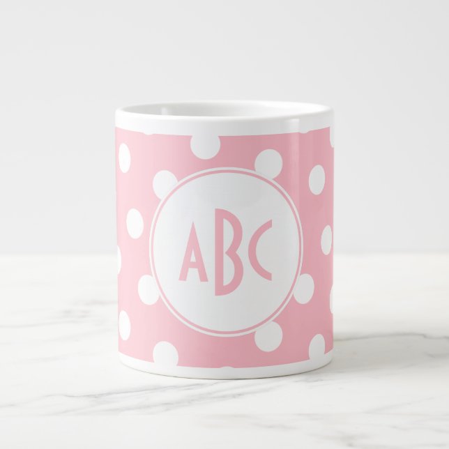 Tre Brev Monogrammad Rosa och White Polka dots Jumbo Mugg (Framsidan)
