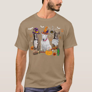 Tre Bull Terrier Hundar Witch Halloween Mummy Scar T Shirt