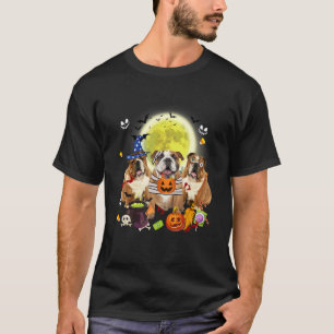 Tre Bulldog Hundar Häxa Skrämmande Mummy Halloween T Shirt