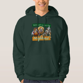 Tre bulldoggar i kostymer hoodie