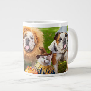 Tre bulldoggar i kostymer jumbo mugg
